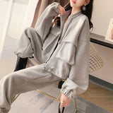 Fongt Casual Sports Suit Female 2024 Spring And Autumn New Pure Color All-Match Loose Skinny Pants Two Sets Of Female Tide-Outfit
