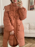 Korean Sweet Bamboo Buckle Down Jacket Female Long 2024 Winter New Hat Over The Knee Thick Warm Coat-Outfit