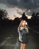 Black Bow Faux Leather Biker Jacket-Outfit