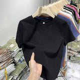 Taro Purple Cotton Short-Sleeved T-Shirt Women's New Loose Round-Neck T-Shirt Blouse In The Summer Of 2023-Outfit