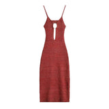 Red Knit Cut Out Strappy Hook Midi Dress-Outfit