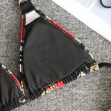Fongt New Print Straps Women's Split Swimsuit Sexy Metal Accessories Bikini