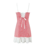 Red Plaid Low Ruched Sling Mini Dress-Outfit