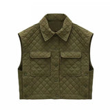Women Vest Parkas Coat Vintage Pockets Female Sleeveless Thin Cotton Vest Short Outerwear And Hight Waist Shorts Chic