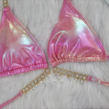 Fongt 2024 New Crystal Diamond Bikini Sexy Perm Gold Strap Female Split Swimsuit