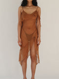 Women Y2K Ruffles Mini Dress Sexy Low Cut Slim Fit Mesh See Through Short Split Dress Summer Beach Female Vestidos-Outfit