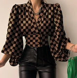Keyhole Halter Long-sleeved Blouse Elegant High Collar Ruffled Solid Shirt Streetwear Ladies Casual Top 2022 New