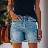 Fongt Autumn And Winter Women's Casual Hole Water Wash Denim Shorts Straight Trousers Tide Brand