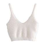 Vintage Set Shaggy Korea Style White Cardigan Furry Single-breasted Button Tank Top Knitted Sweater Jumper 1