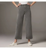 Elastic Loose Wide Leg Straight Leg Jeans Nine Minutes Pants-Outfit