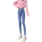 Fongt New Fall 2024 Model Wears High-Waist Elastic Tights, Pencil Pants, Blue And Gray Jeans, Children's Clothes-Outfit