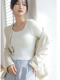 Bottomed Sweater New Style Foreign Style Autumn And Winter New Square Collar Short Style Sweater White Trim Inside Sweater-Outfit
