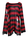 Distressed Stripe Longline Sweater-Outfit