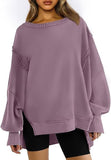 Fongt Women's Clothing 2025 Autumn And Winter New Women's Large Round-Neck Sweatshirt Side Open Fork Long-Sleeved Sweater