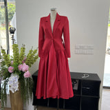 British Autumn New Suit Dress A Buckle Splicing Big Swing Dress Fashion Mature