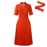 Fongt Women's Summer New Short-Sleeved V-Neck Pressure Folded High-Waist Fashion Temperament Waist African Dress