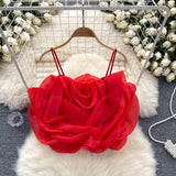 Fongt Holiday Wind Eogen Yarn Three-Dimensional Flower Sling Vest Women's Summer New Ocean Chic Short Top