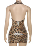 Leopard Print Halter Sequin Mini Dress-Outfit