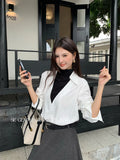 Fongt Xixi 2025 Autumn White Label New Temperament Simple Two-Piece Set Of Collar Shirt Long Sleeve Top 89611