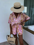Fongt Women's New Suit Collar Shorts Two-Piece Fashion Print Casual Women 3022