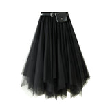 Fongt Half-Dress 2025 New Spring And Summer Long Black Big Swing Skirt Super Fairy Lace Mesh Dress 8808