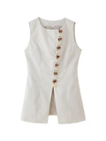 Fongt For Women's Clothing INS Burst Round-Neck Buckle Buckle Cotton Vest + Short Skirt
