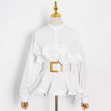 Fongt Long-Sleeved Lotus Leafy Shirt Women 2025 Autumn New Fashion Korean Version Of High-Waisted Collars On The Body Of Women's Clothing