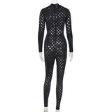 Sexy Hollow Out See Through Long Sleeve Jumpsuits Women Hole Grunge Skinny One Piece Rompers 2021 Fall Harajuku