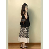 Fongt Dopamine Sleeveless Top Women Summer New Set Of High-Waisted Hanging Feeling Relaxed A Word Broken Flower Long Skirt
