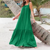 Solid A Line Robe 2021 Summer Sling Vestidos Beach Holiday Ruffle Dresses Womens Fashion Sleeveless Maxi