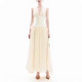 Fongt New Temperament Elegant Korean Temperament Hanging Sleeveless Splicing High-Waist Wave Dot Long Dress Dress Dress Women