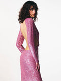 2023 New Women's Sexy Backless Waist Hollow out Design Leg Length Sequins Diamond Elegant Celebrity Party Evening