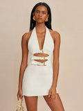 New Sexy Hollow Hanging Back Hanging Neck Dress Metal Decorative Temperament Dress Skirt Skirt