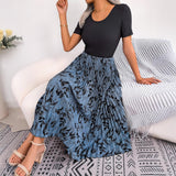Wind Shooting Spring And Summer Leisure Leaves High Waist Hundred Folds Medium Long Dress Women's