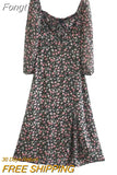 Vintage Long Sleeve Green Floral Dress Women Spring Autumn Slit Long Maxi Dress 2023 Leaf Print Boho Dress Vestidos