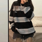 Hoodies Stripe thin Sweatshirt Streetwear Women Harajuku Oversized Pullovers Korean Fashion cotton Long Sleeve black
