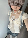 All-match Square Collar Shirts Women Y2k Slim Fit Single Breasted Blusas Mujer 2024 Summer New Puff Sleeve Blouses-Outfit