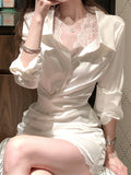 Fongt 2025 New Small Gentle Spring Temperament Sexy Lace Shirt Skirt Dress Dress Woman