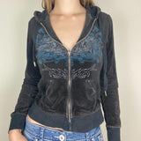 Grunge Zip Up Cropped Hoodie-Outfit