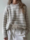 Women Basic Striped Sweaters O-neck Long Sleeve Cashmere Knitted Jumpers Female 2022 Autumn Winter Simple Lady Pullover