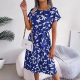 Wind Shooting Spring And Summer Leisure Leaves Short Sleeves Big Swing 100 Folded Dress Women's