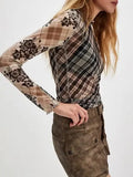 Girls Classic Lattice Retro-Print Long-Sleeved Top
