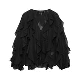 Fongt Women's Clothing 2025 Spring New Multi-Color Simple Cascade Decoration Chiffon Shirt