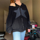 Multiple Star Patch kangaroo Pocket Oversized Hoodie-Outfit