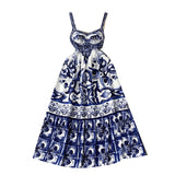 Wind Waist Show Thin Temperament Condole Belt Dress Summer Women's Senior Printing Beautiful A Word Dress-Outfit