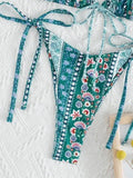 Ethnic Floral Lace Up Bikini Set-Outfit