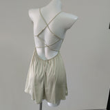 Fongt Pajamas Woman 2025 New Pure Desire Embroidered Bare Back With Sling Ribbon Silk Silky Noodle Skirt Home Clothes Thin