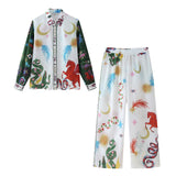 Summer Printed Positioning Shirt Printed Loose Casual Trousers Set-Outfit