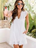 Fongt New Lace Jacquard Hollow-Out V-Neck Dress With Cloth Shorts In Her Pocket-Outfit