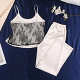 Satin Sexy Pajamas Black Lace